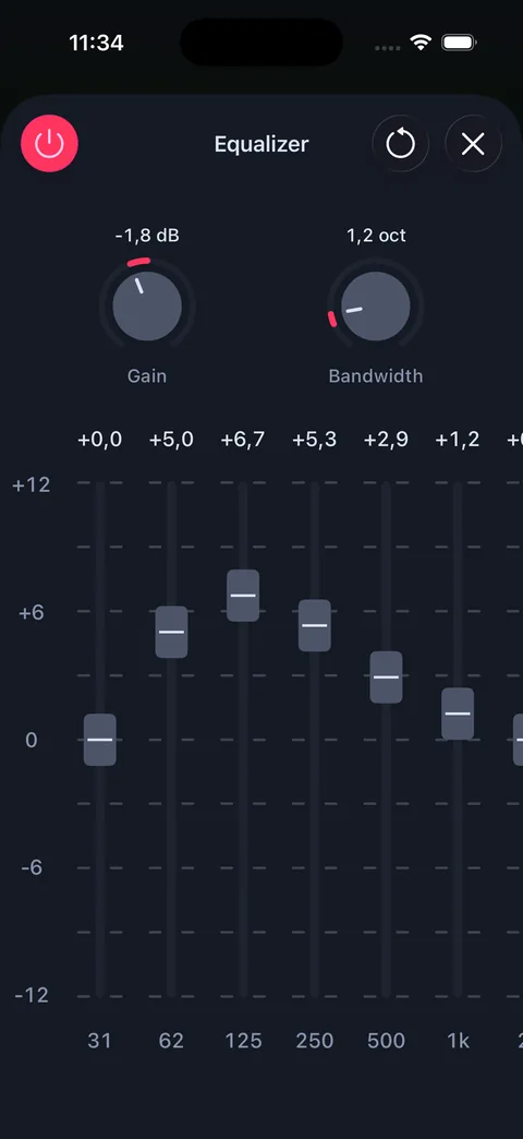 10-band graphic equalizer with frequency sliders