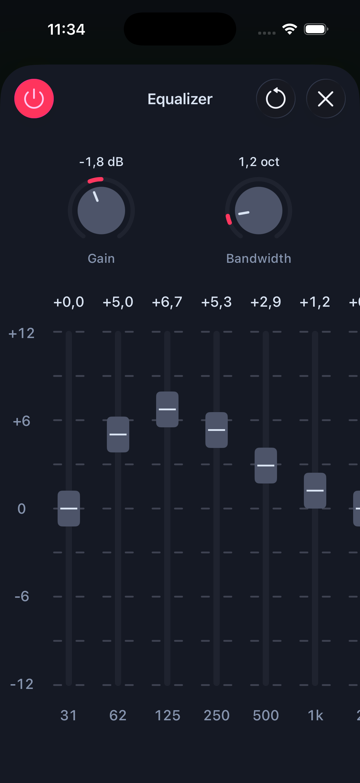 10-band graphic equalizer with frequency sliders