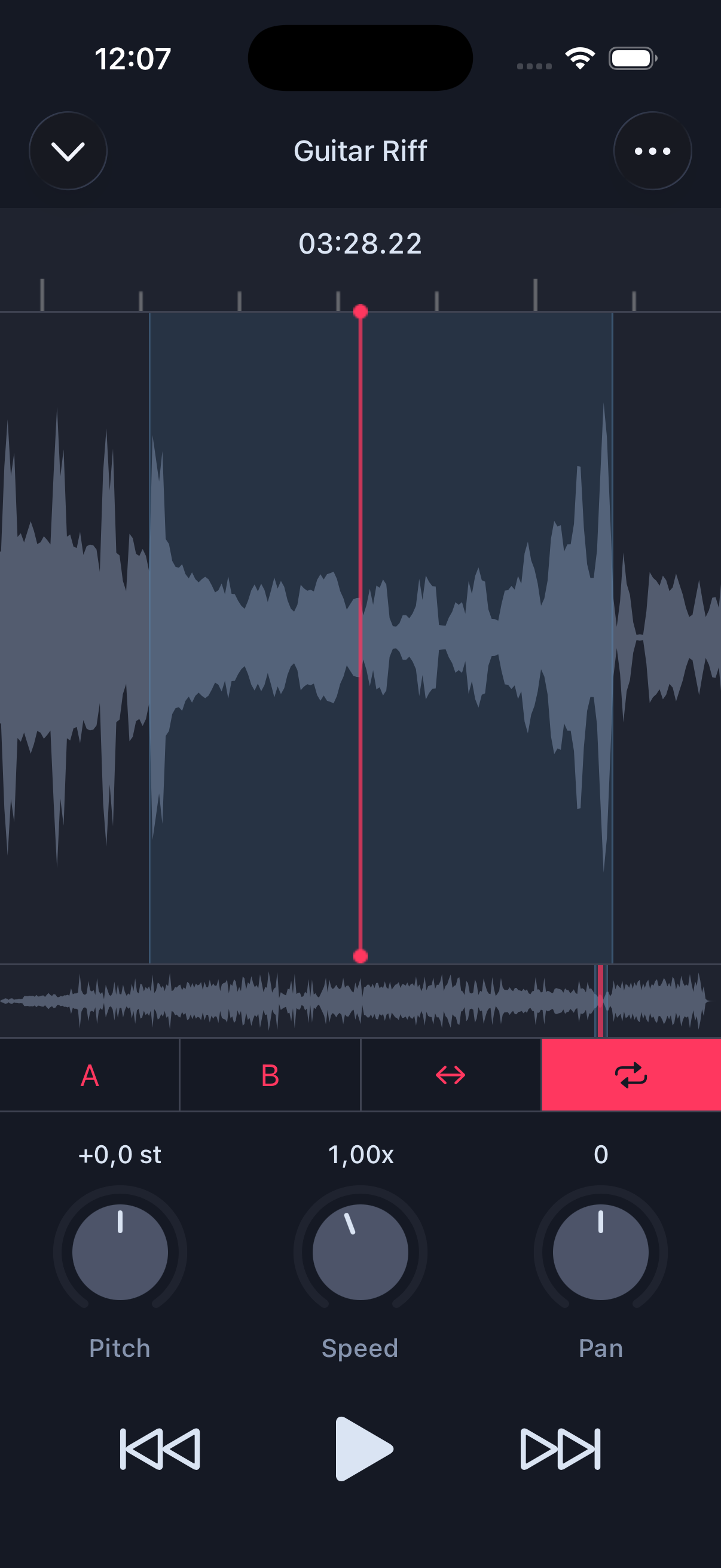 Loop region highlighted on the waveform